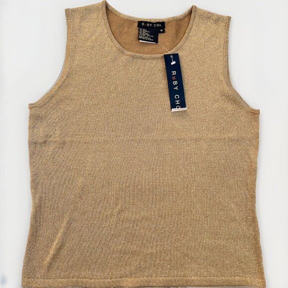 Ruby Cho Sleeveless Shimmer Gold Holiday Top RC4051 Size M Silk Blend NWT - Picture 4 of 13